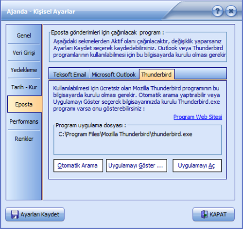 eposta entegrasyon ayarları