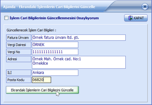 islem cari güncelle