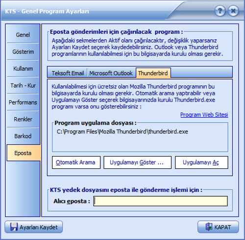 eposta entegrasyon ayarları